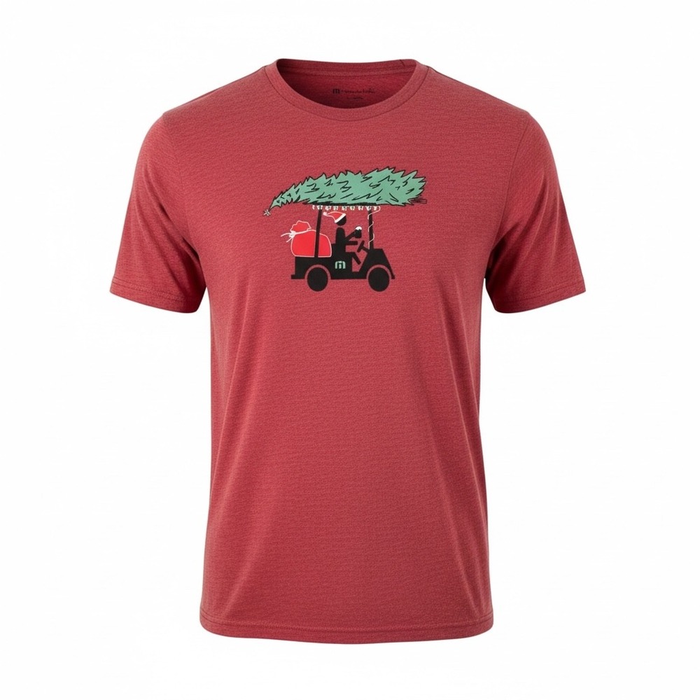TravisMathew Mens Christmas Golf Cart‎ T-Shirt Heather Red Graphic Tee Large